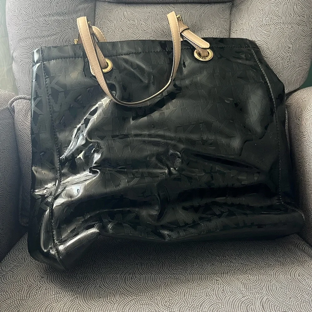 Michael Kors Glossy Black Tote with Tan Handles - Picture 6 of 6